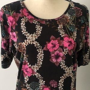 Sandro Black Floral Long Sleeve Tee with Pink & White Blooms